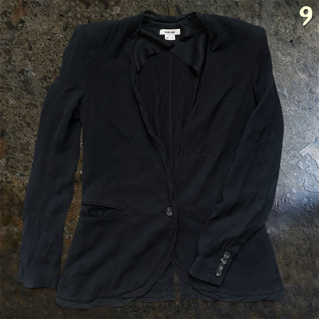 Helmut Lang SS12 black silk boxy blazer, front view