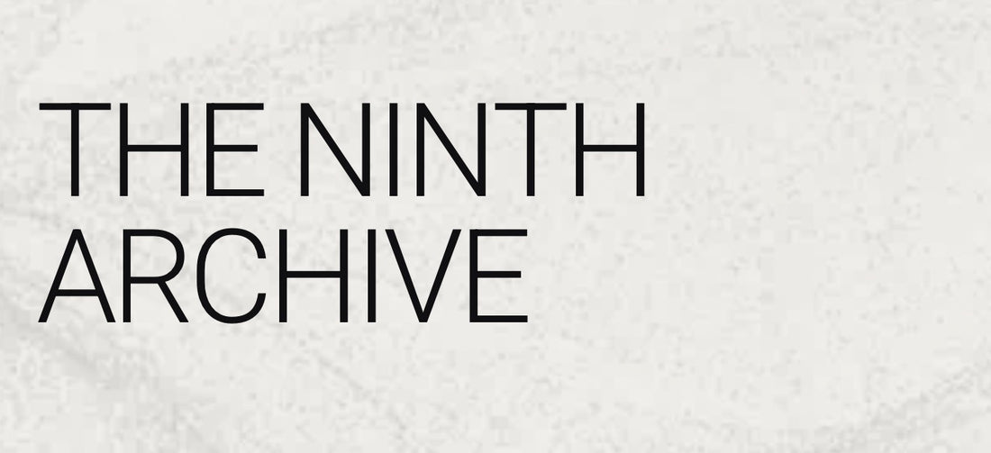 THE NINTH ARCHIVE wordmark on light stone texture, the curated avant-garde resale marketplace listing ninesells⁹