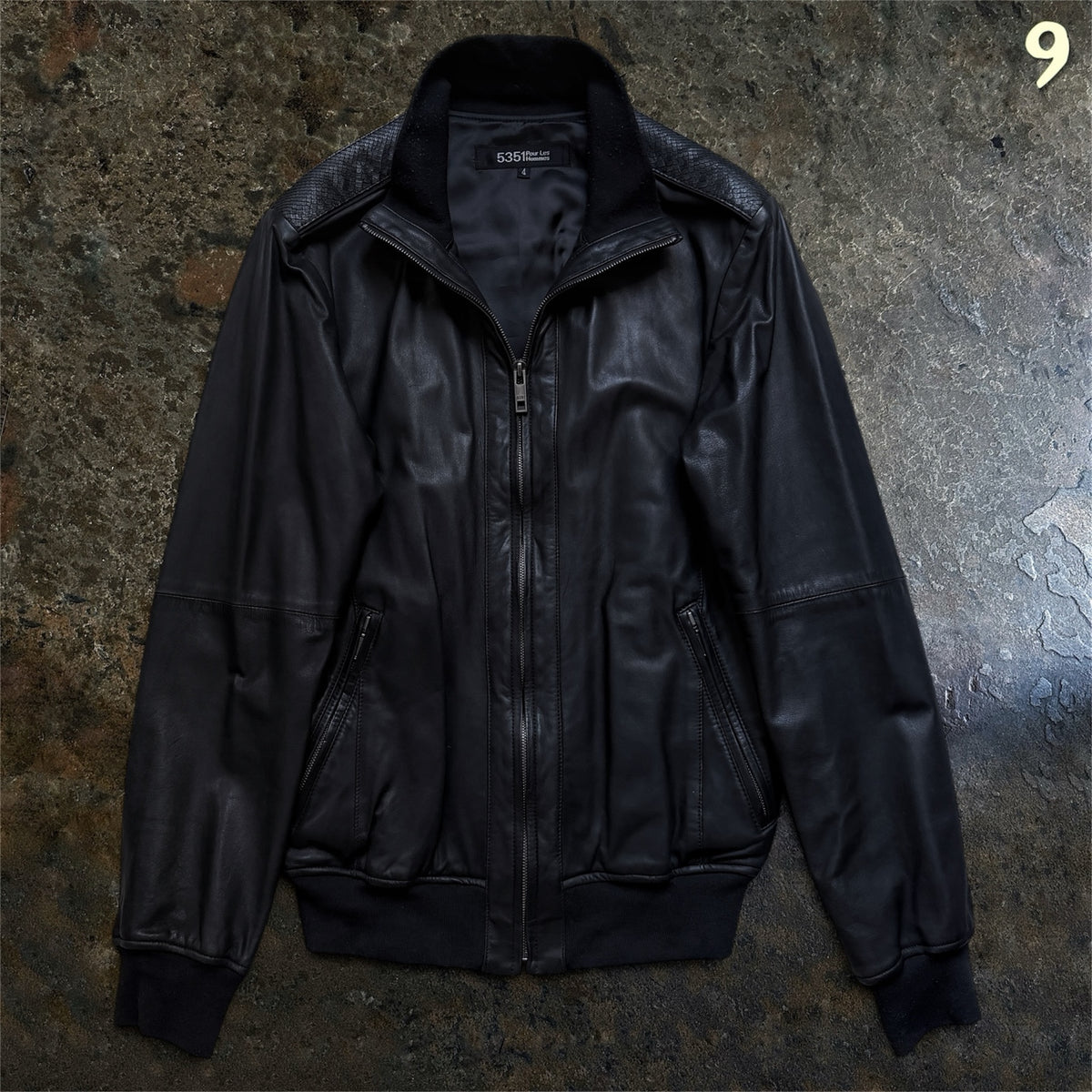 5351 pour les Hommes black leather jacket open collar front
