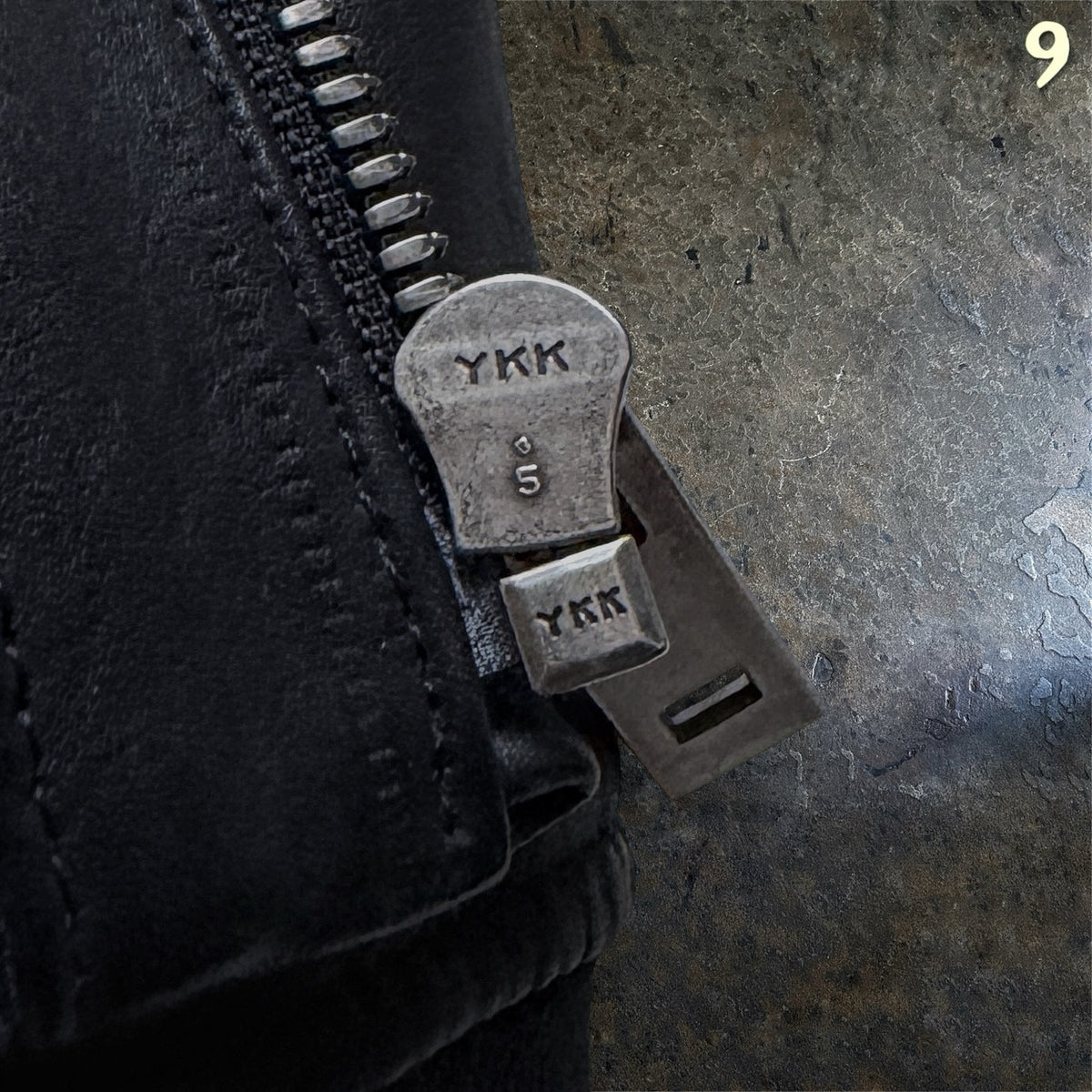 YKK zipper detail on 5351 pour les Hommes leather jacket