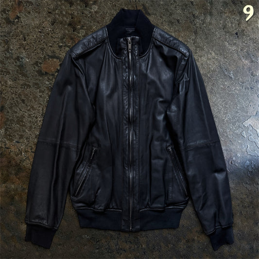 5351 pour les Hommes black leather jacket front view with python shoulder panels