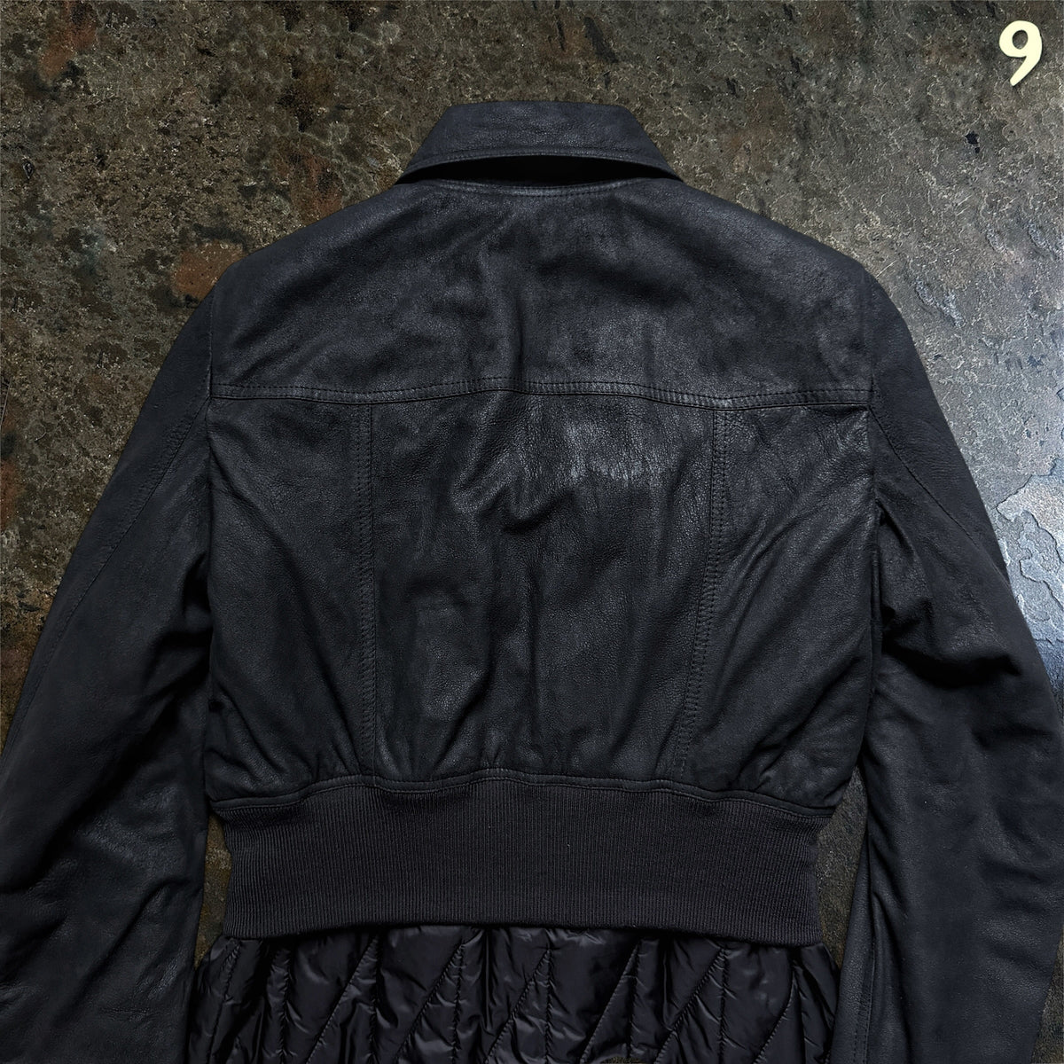 Rick Owens Larry coat, upper back seams and ribbed waistband