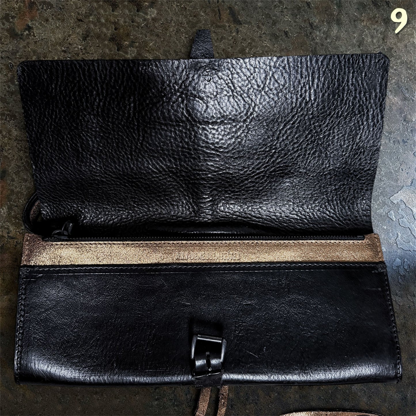 Ann Demeulemeester Vintage 90´s Clutch / Wristlet Bag Black and Gold