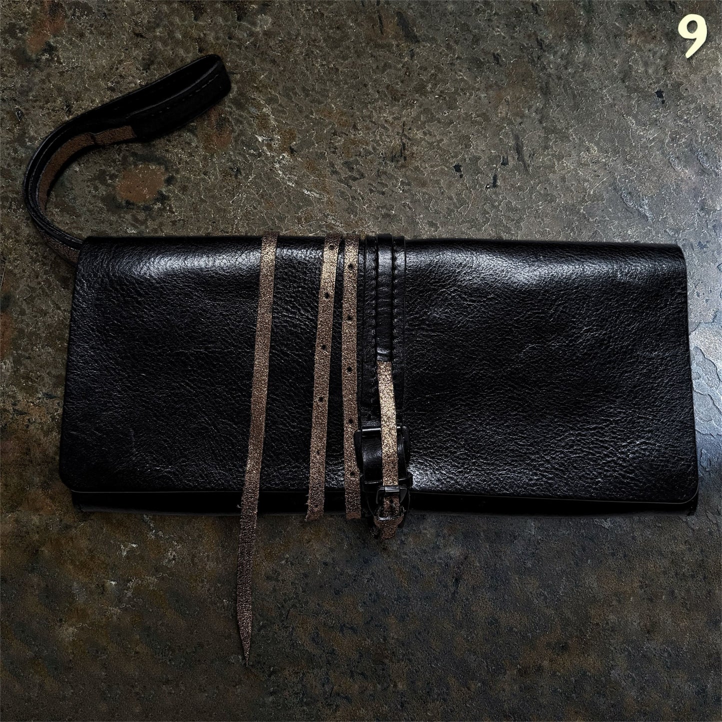 Ann Demeulemeester Vintage 90´s Clutch / Wristlet Bag Black and Gold