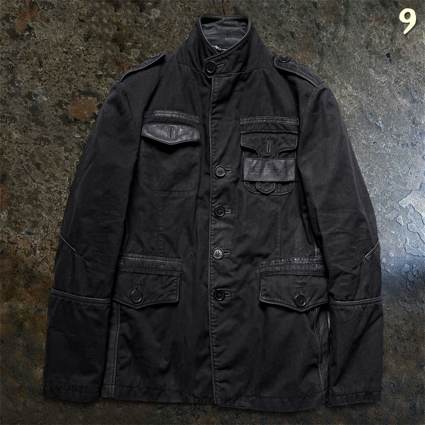 Dirk Bikkembergs Military Jacket with Leather Details | 48