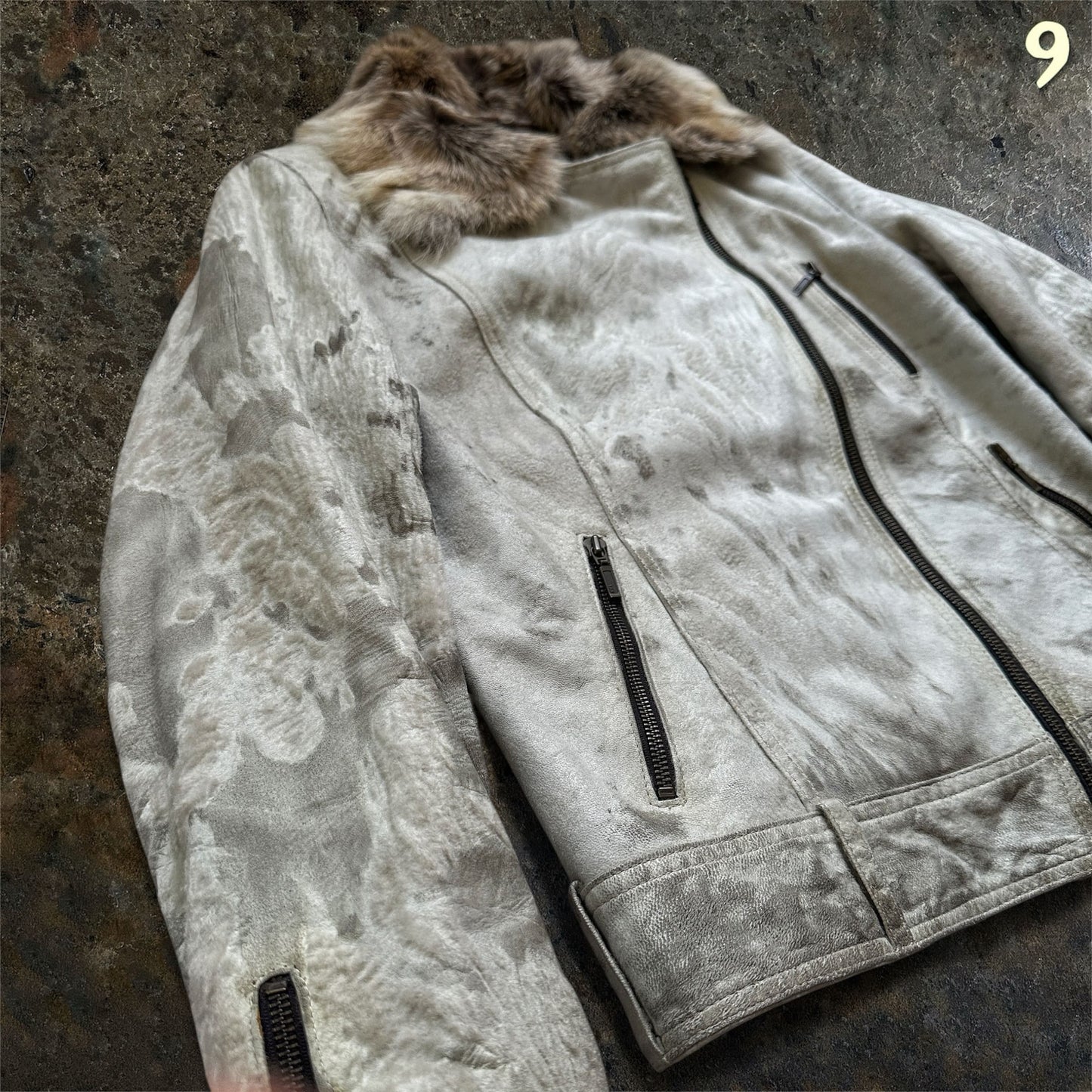 Lawrence Grey Asymmetrical Ponyhair Leather Biker Jacket | M