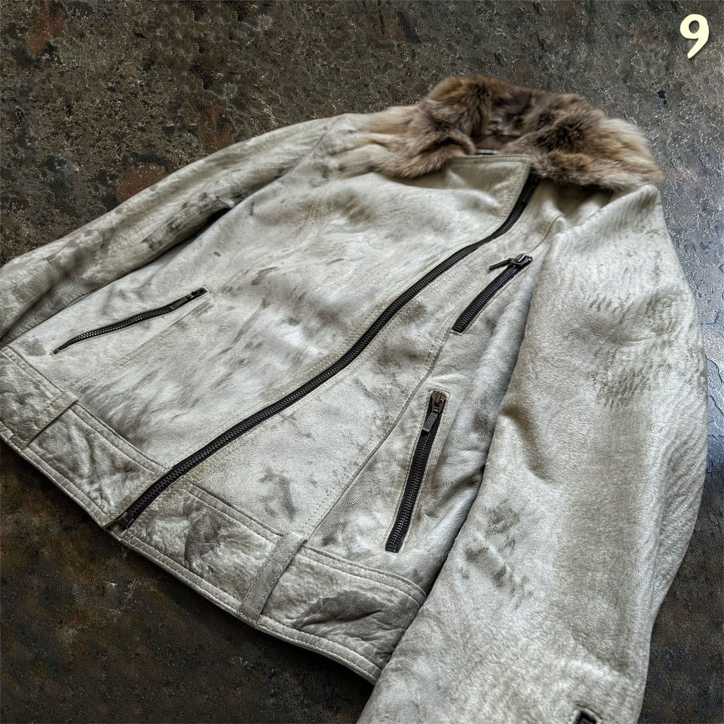 Lawrence Grey Asymmetrical Ponyhair Leather Biker Jacket | M