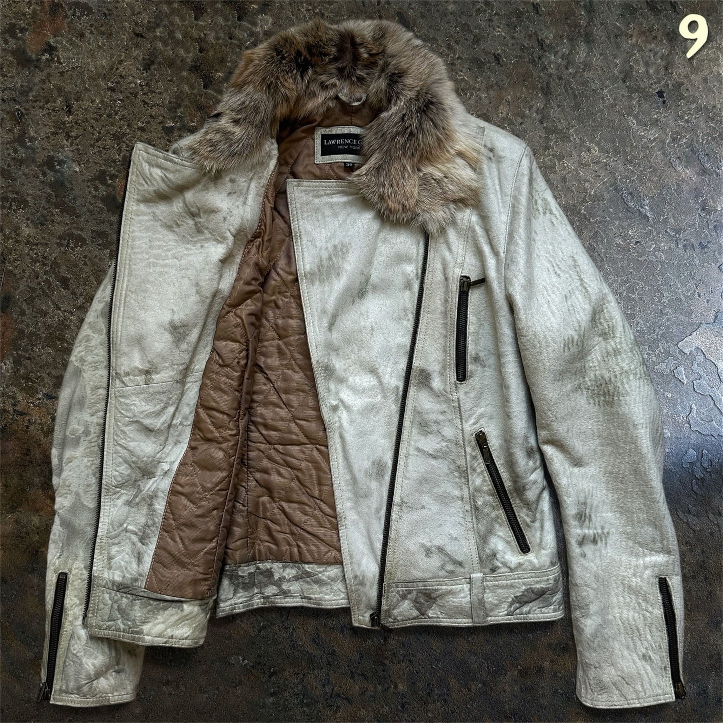 Lawrence Grey Asymmetrical Ponyhair Leather Biker Jacket | M