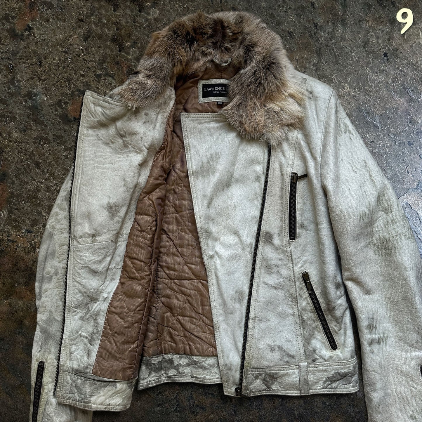 Lawrence Grey Asymmetrical Ponyhair Leather Biker Jacket | M
