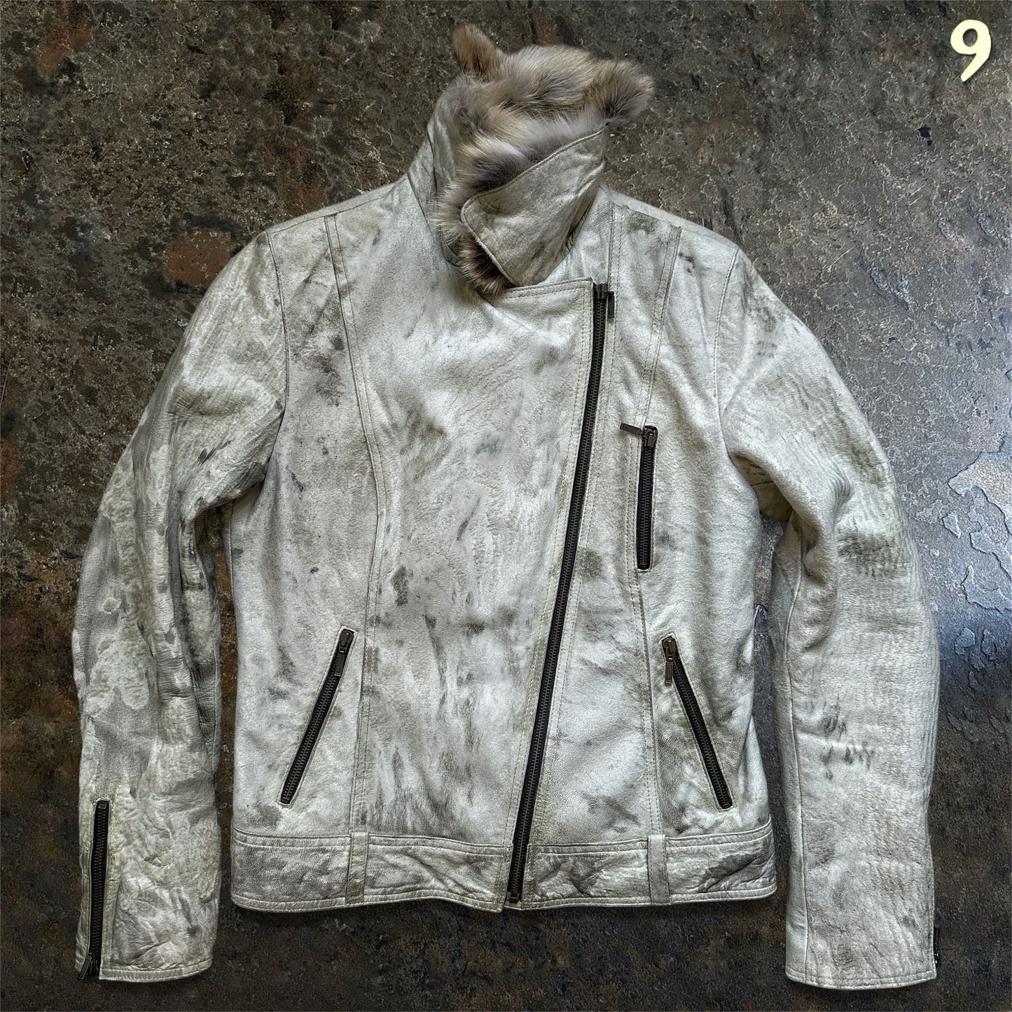 Lawrence Grey Asymmetrical Ponyhair Leather Biker Jacket | M