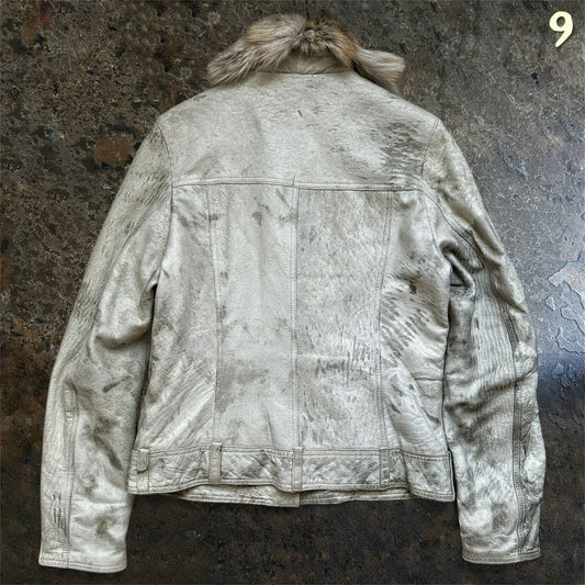 Lawrence Grey Asymmetrical Ponyhair Leather Biker Jacket | M