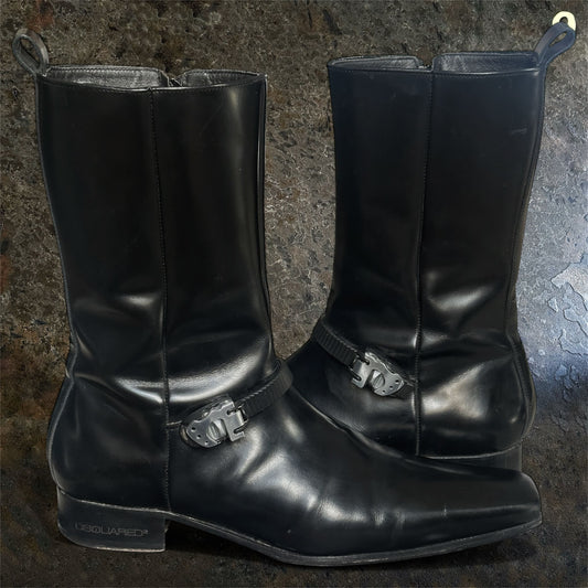 Dsquared2 New Eden Square Toe Leather Strap Boots |44