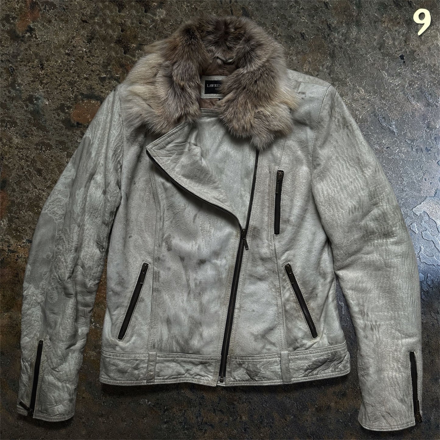 Lawrence Grey Asymmetrical Ponyhair Leather Biker Jacket | M
