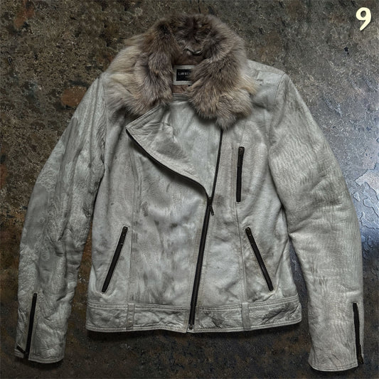 Lawrence Grey Asymmetrical Ponyhair Leather Biker Jacket | M