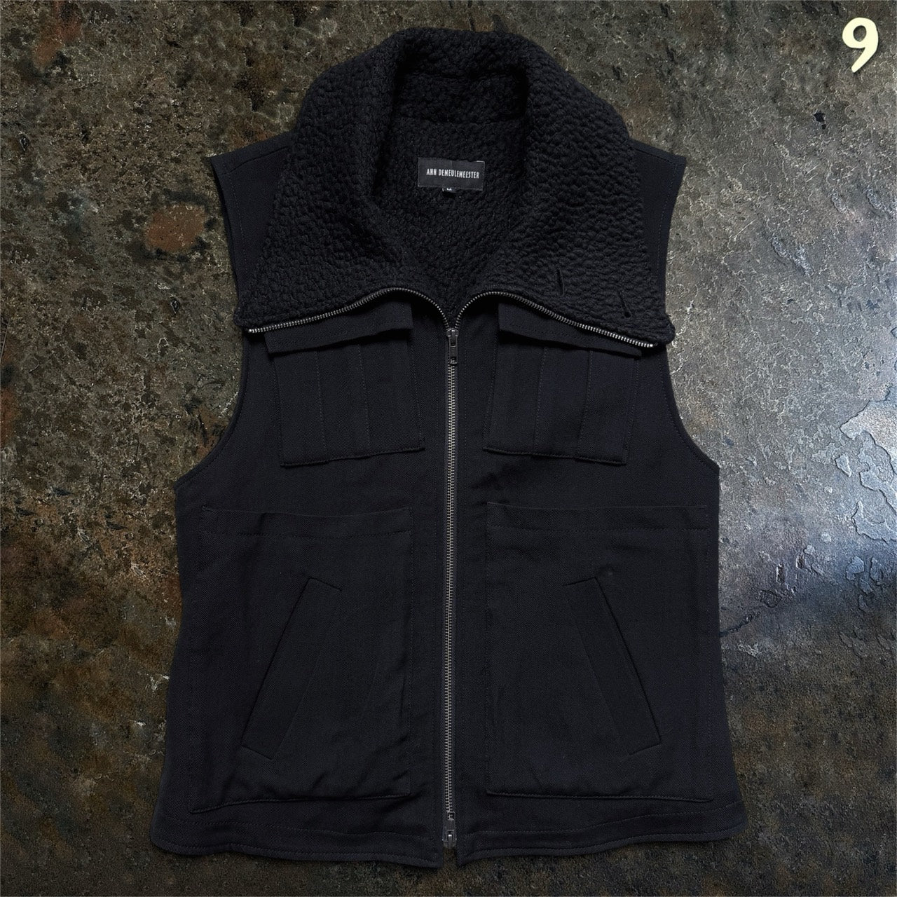 Ann Demeulemeester Archive Black High-Neck Tactical Wool Vest Size M ninesells