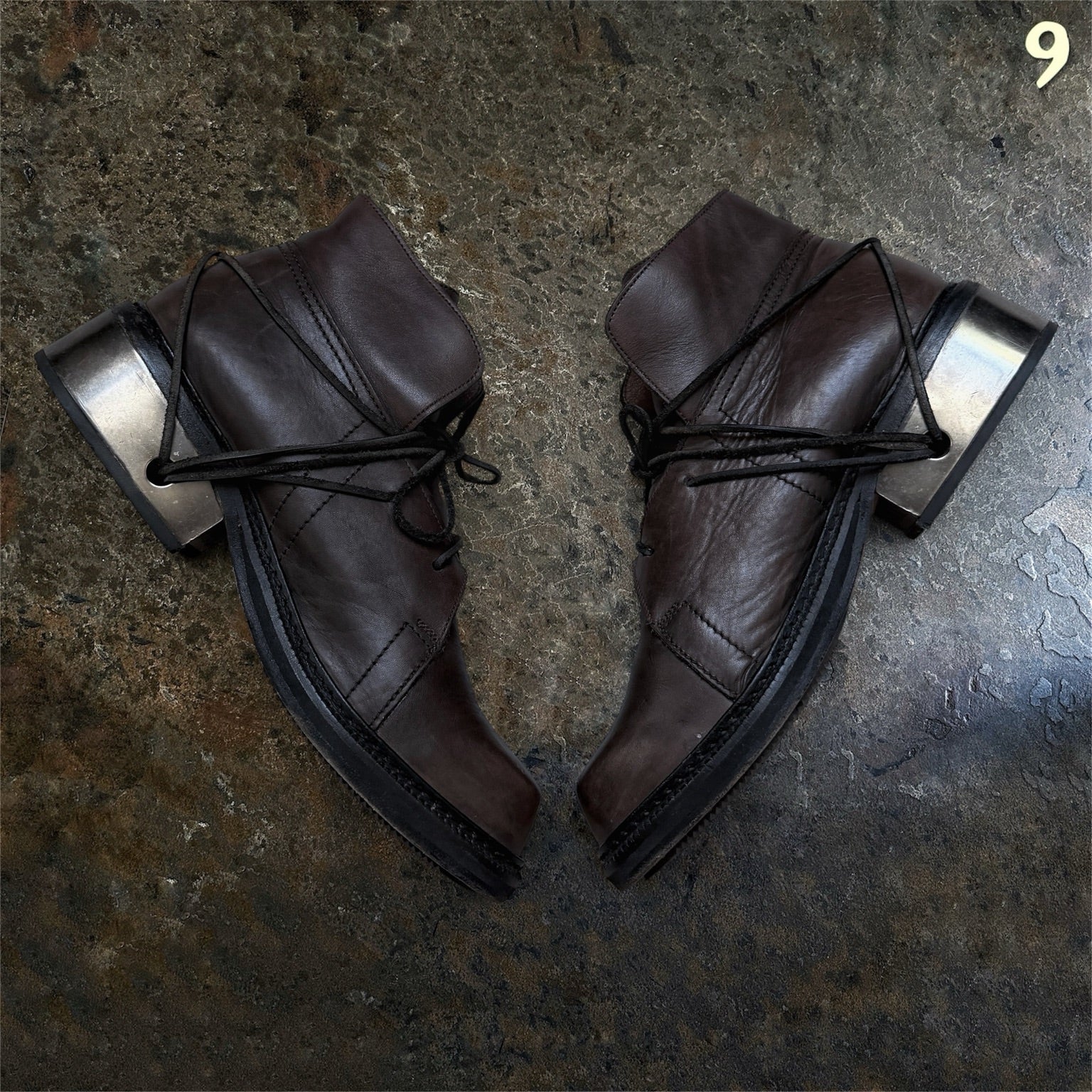 Dirk Bikkembergs Homme 1996 brown metal lace-through heel boots EU 45