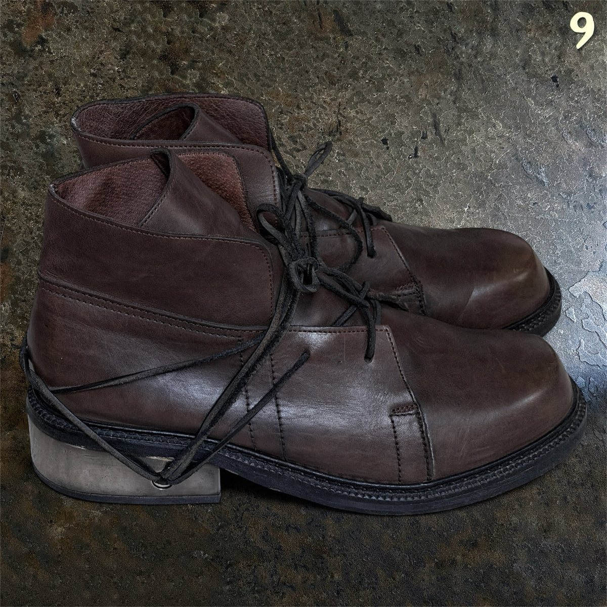 Dirk Bikkembergs Homme 1996 brown leather metal heel boots EU 45 lateral view