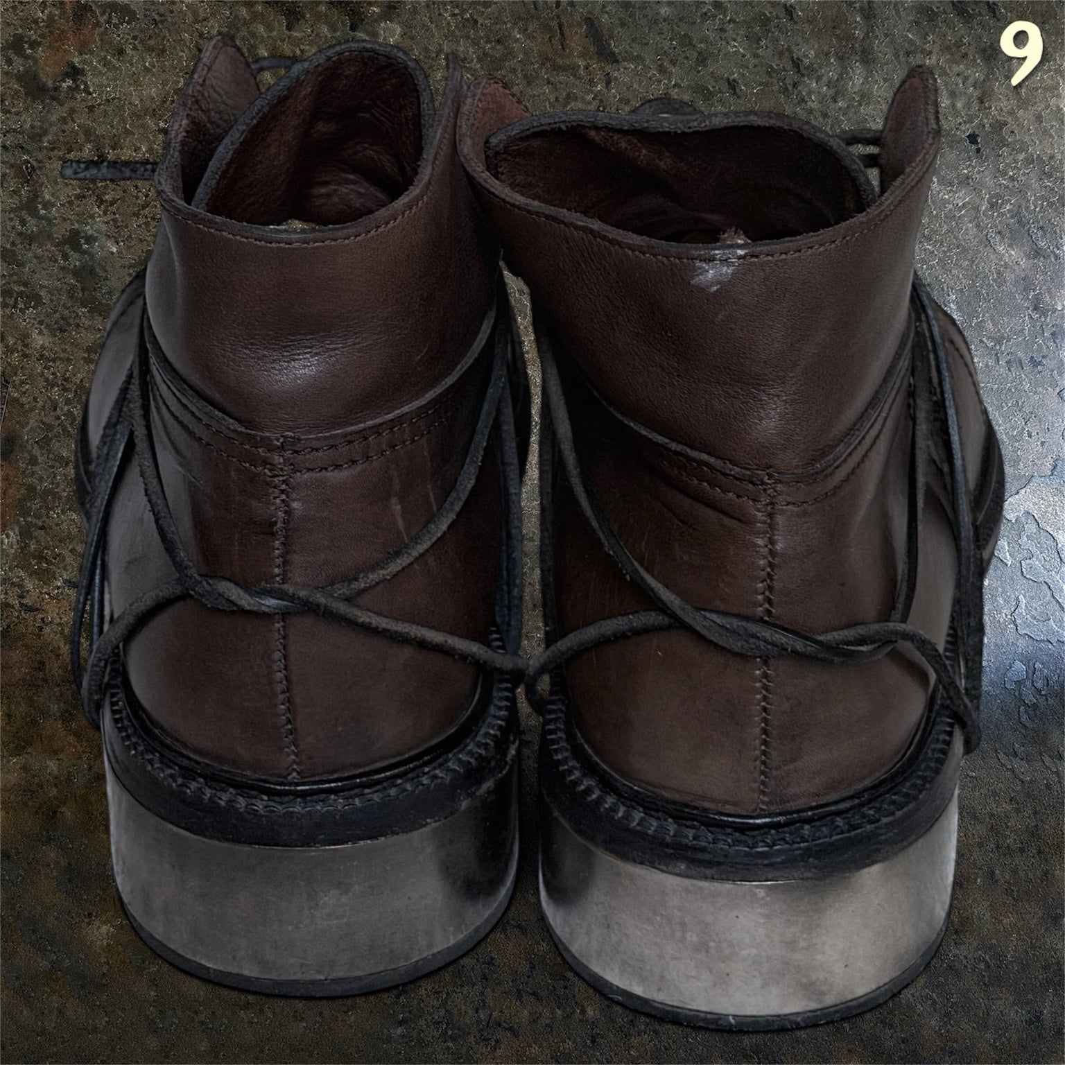 Dirk Bikkembergs Homme 1996 brown leather metal heel boots EU 45 rear view