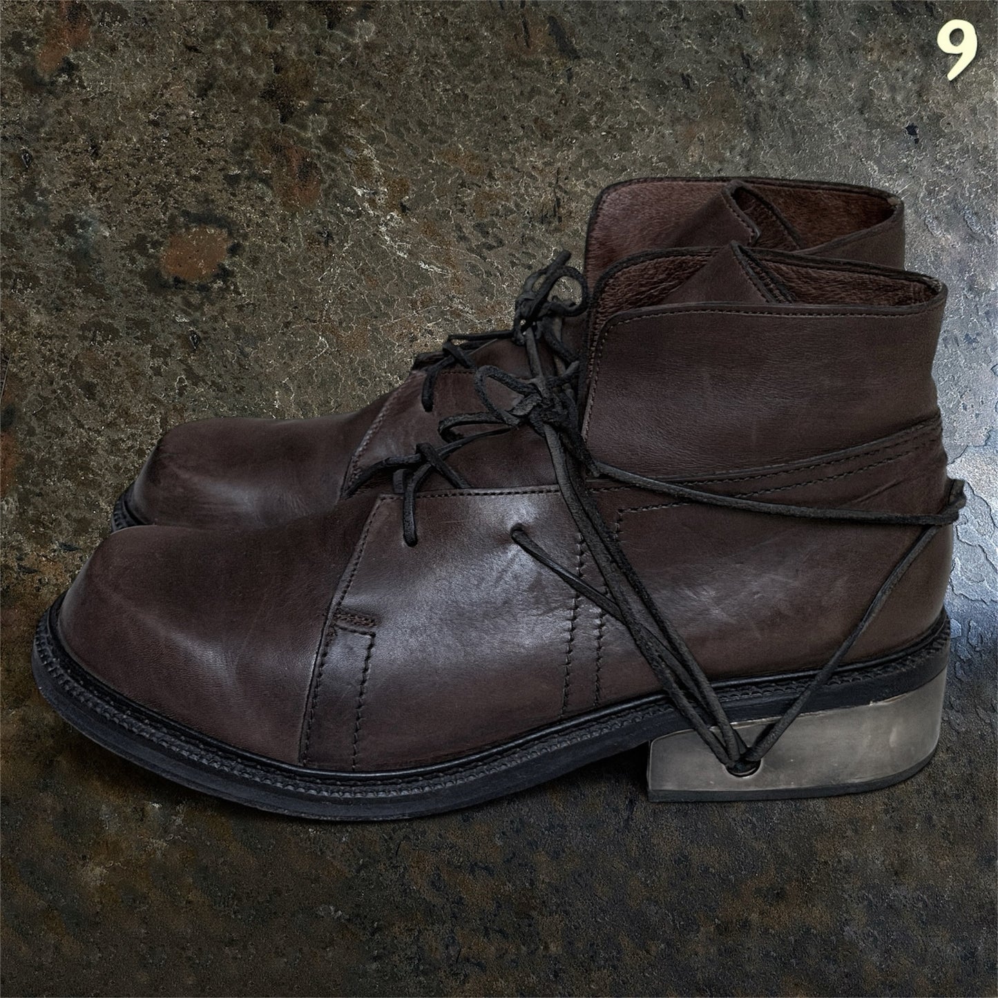 Dirk Bikkembergs Homme 1996 brown leather metal heel boots EU 45 side profile
