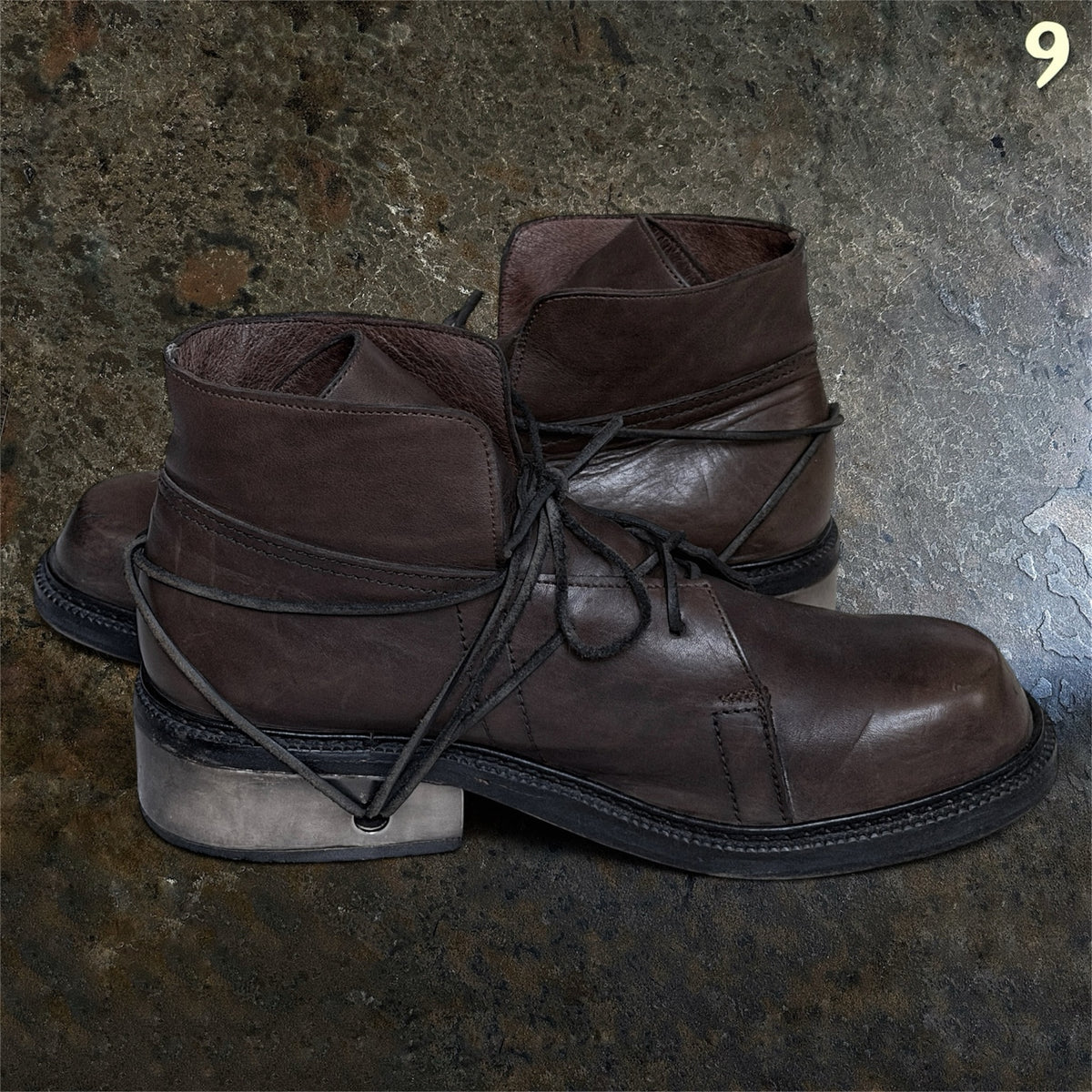Dirk Bikkembergs Homme 1996 brown leather metal lace heel boots EU 45 opposite side