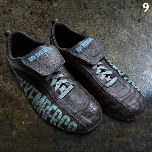 Dirk Bikkembergs football cleat sneakers brown turquoise size 41 front three-quarter view