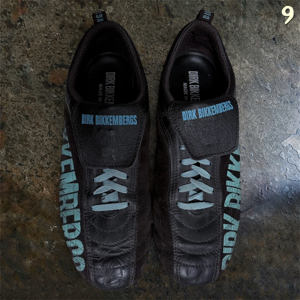 Dirk Bikkembergs football cleat sneakers brown turquoise size 41 top view