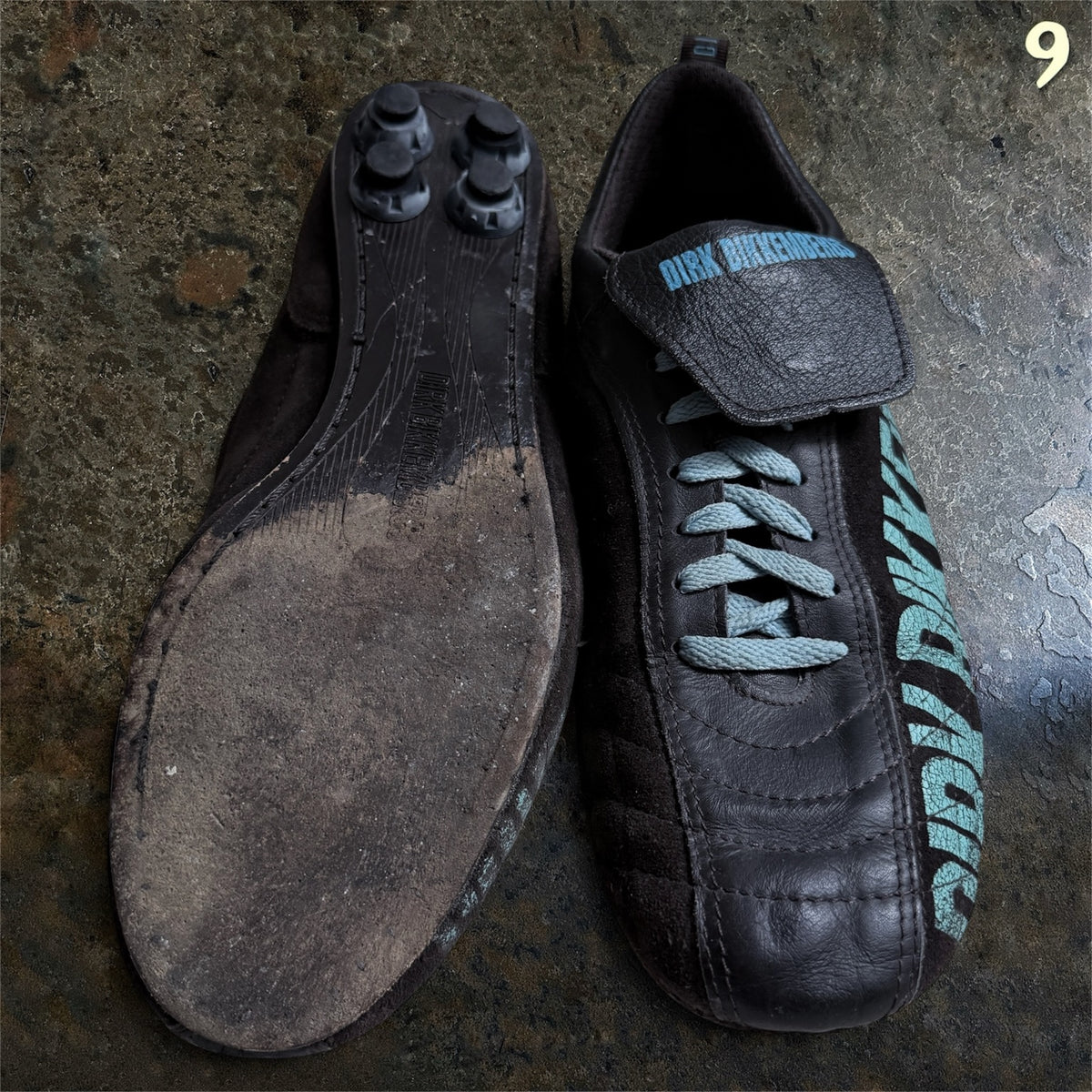 Dirk Bikkembergs football cleat sneakers brown turquoise size 41 outsole with removable heel cleats