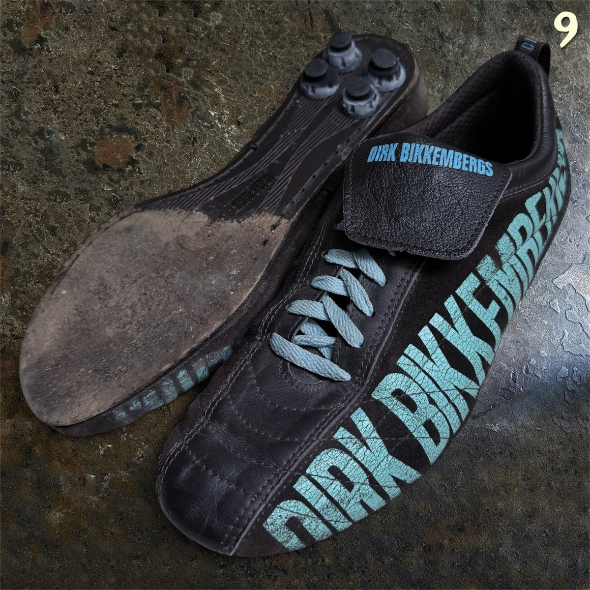 Dirk Bikkembergs football cleat sneakers brown turquoise size 41 detail with removable cleats