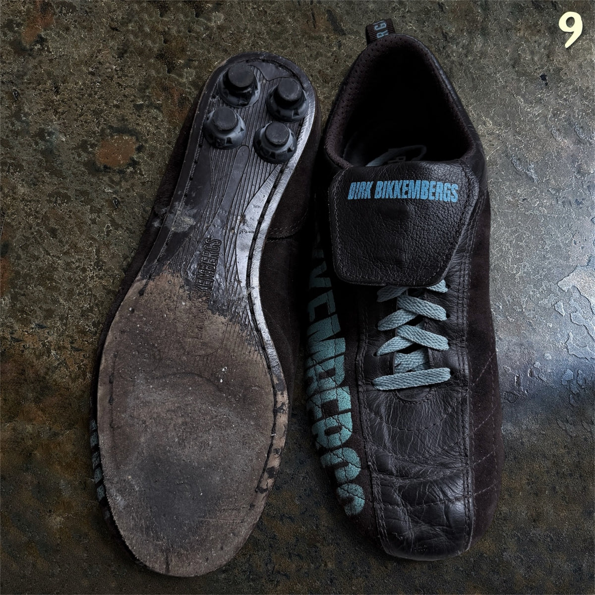 Dirk Bikkembergs football cleat sneakers brown turquoise size 41 outsole and upper detail