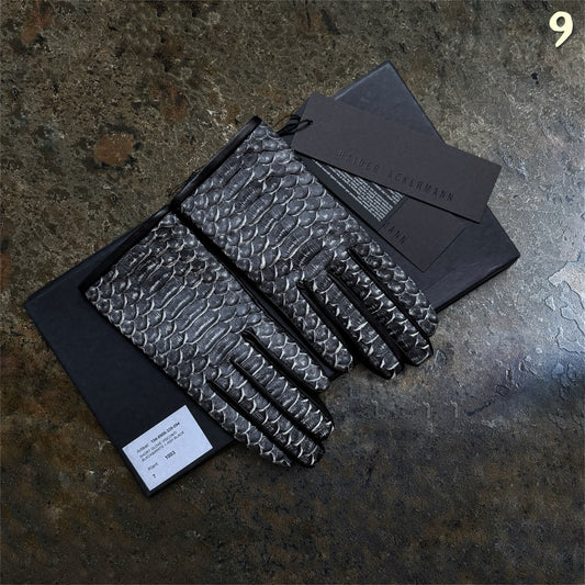 Haider Ackermann Python leather gloves black white ash black size 7 with box and tags front view