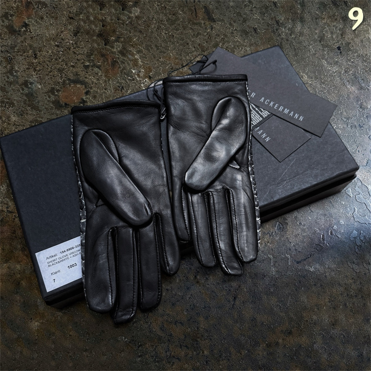 Haider Ackermann Python leather gloves size 7 smooth black leather palm side