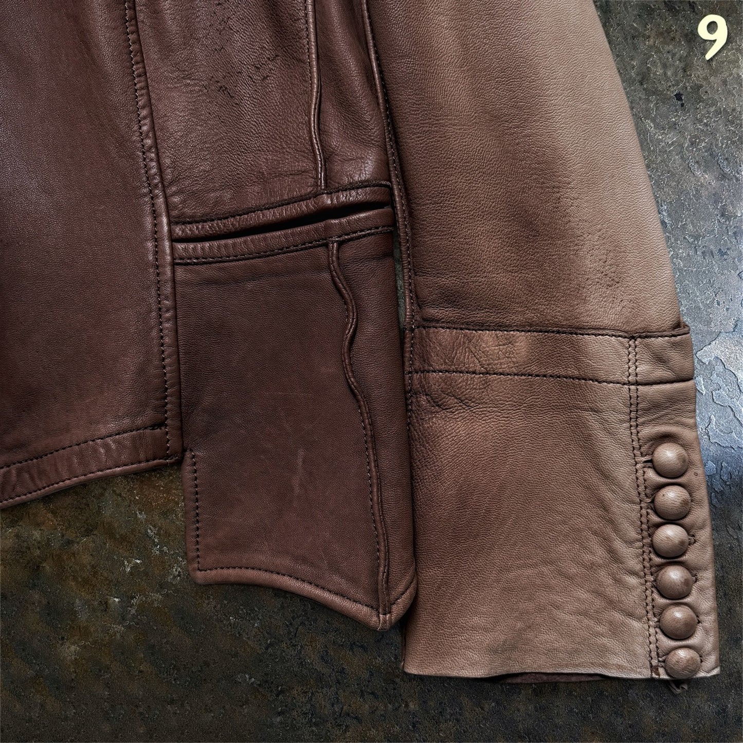 Isaac Sellam Experience brown leather jacket size 42 sleeve cuff detail