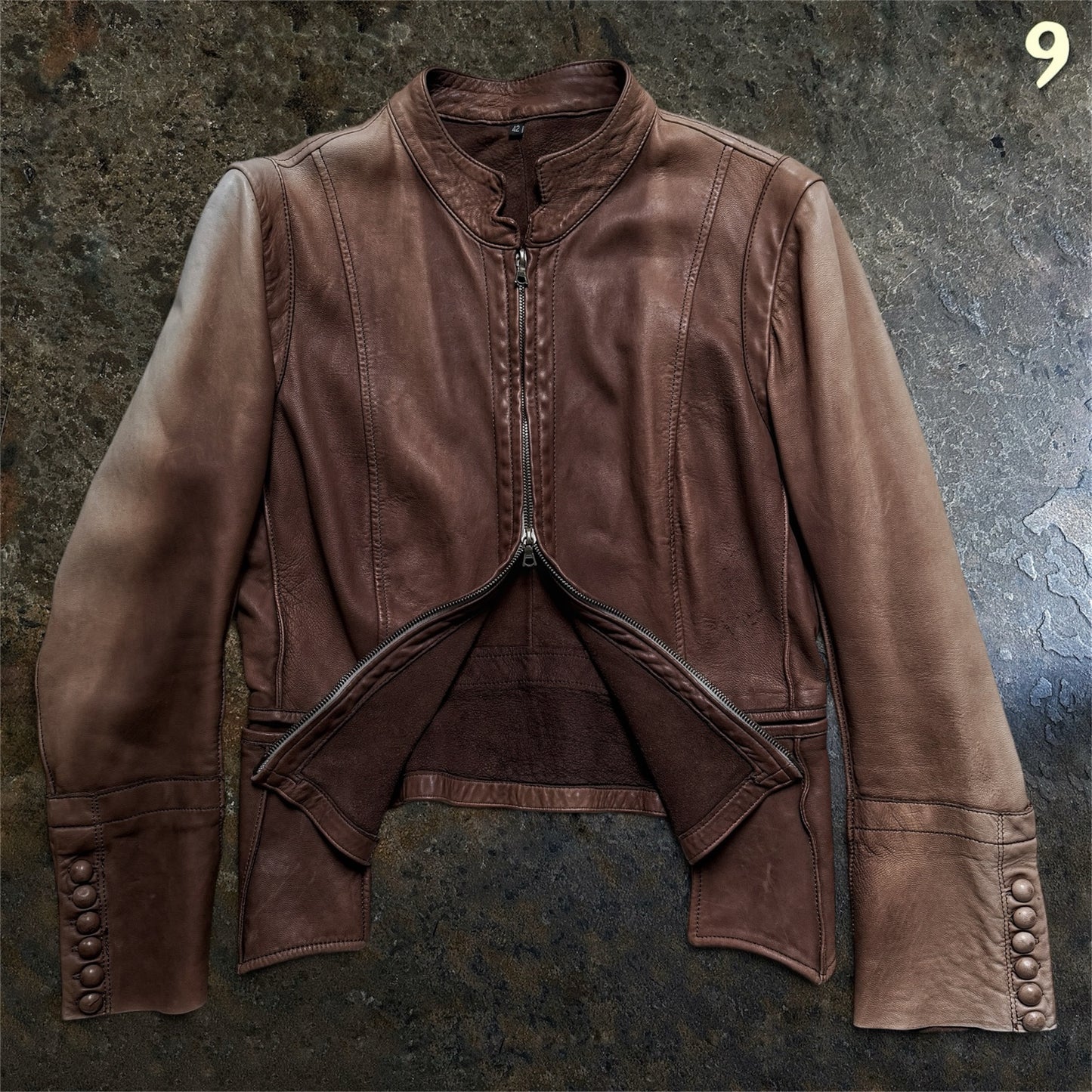 Isaac Sellam Experience archive leather jacket size 42 front with two-way zipper open