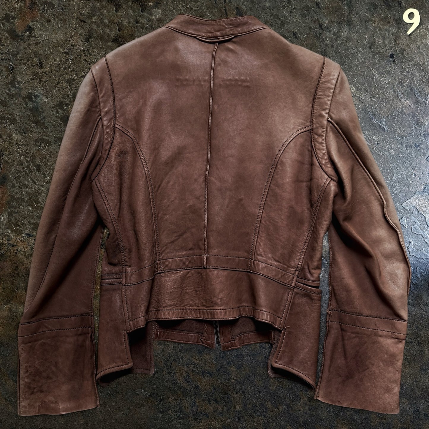 Isaac Sellam Experience archive brown leather jacket size 42 back view