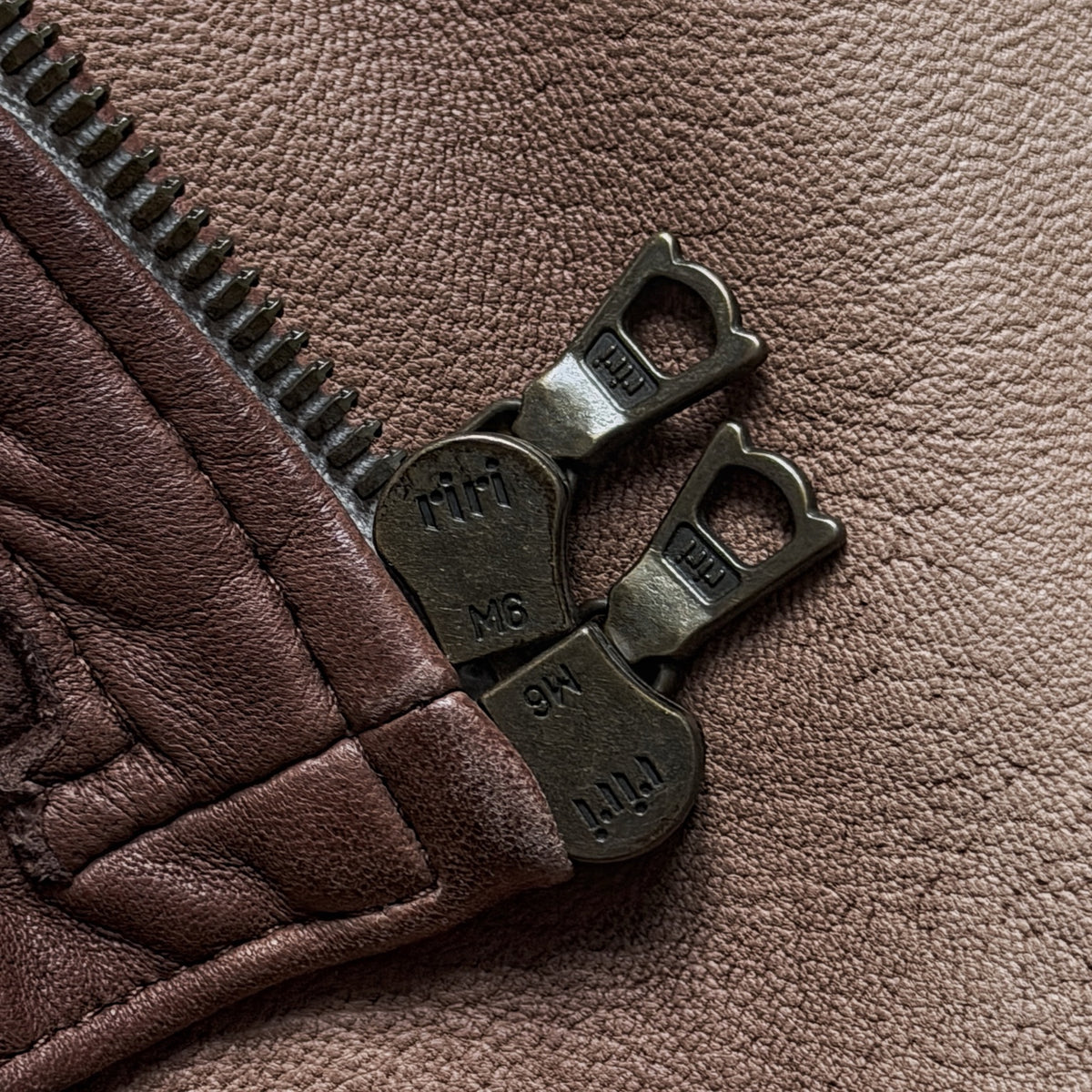 Isaac Sellam Experience archive brown leather jacket Riri M6 zipper detail