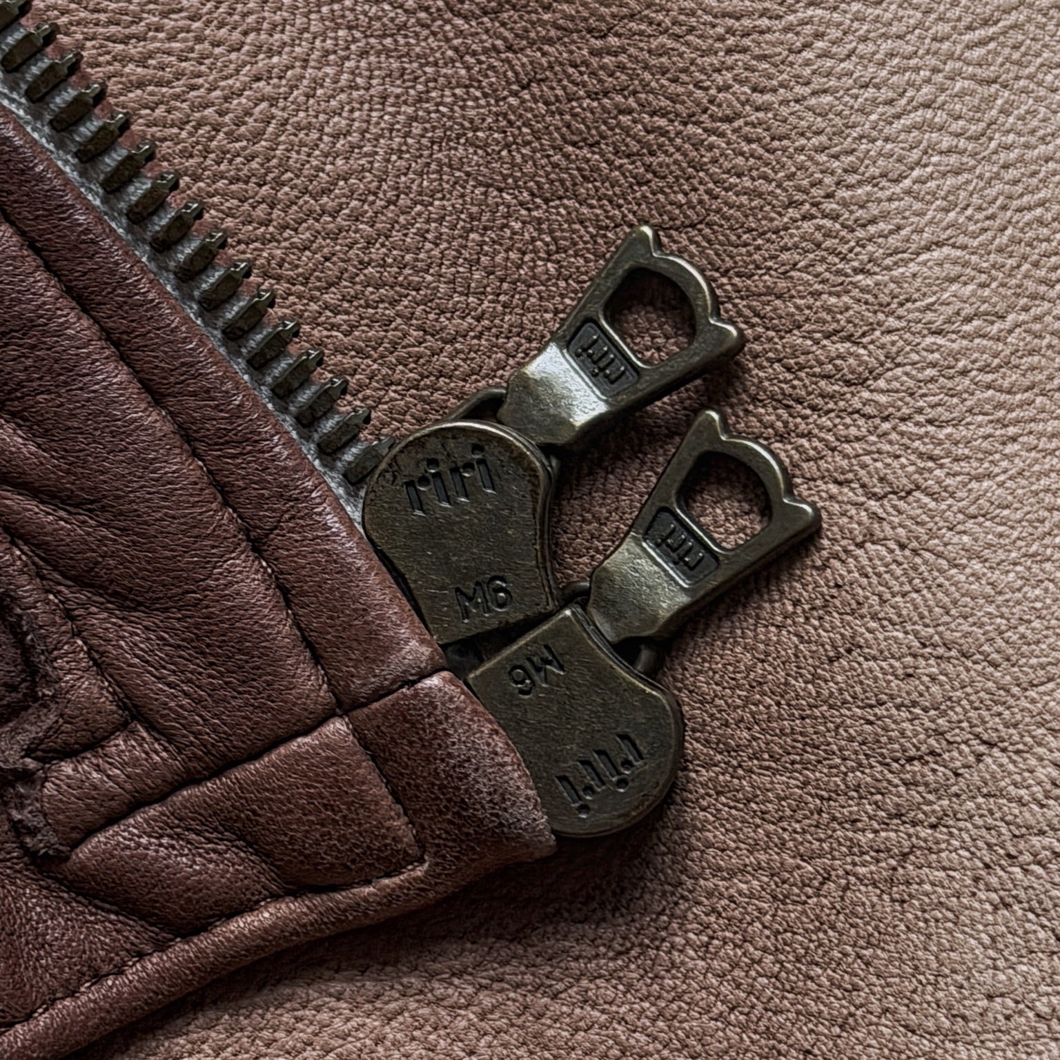 Isaac Sellam Experience archive brown leather jacket Riri M6 zipper detail