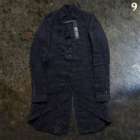 Masnada dark navy avant-garde long blazer front view with original tags