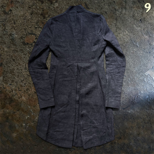 Masnada dark navy avant-garde long blazer back view and long rear vent