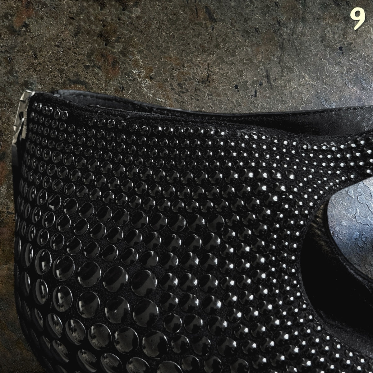 Tom Ford black studded leather upper detail close-up