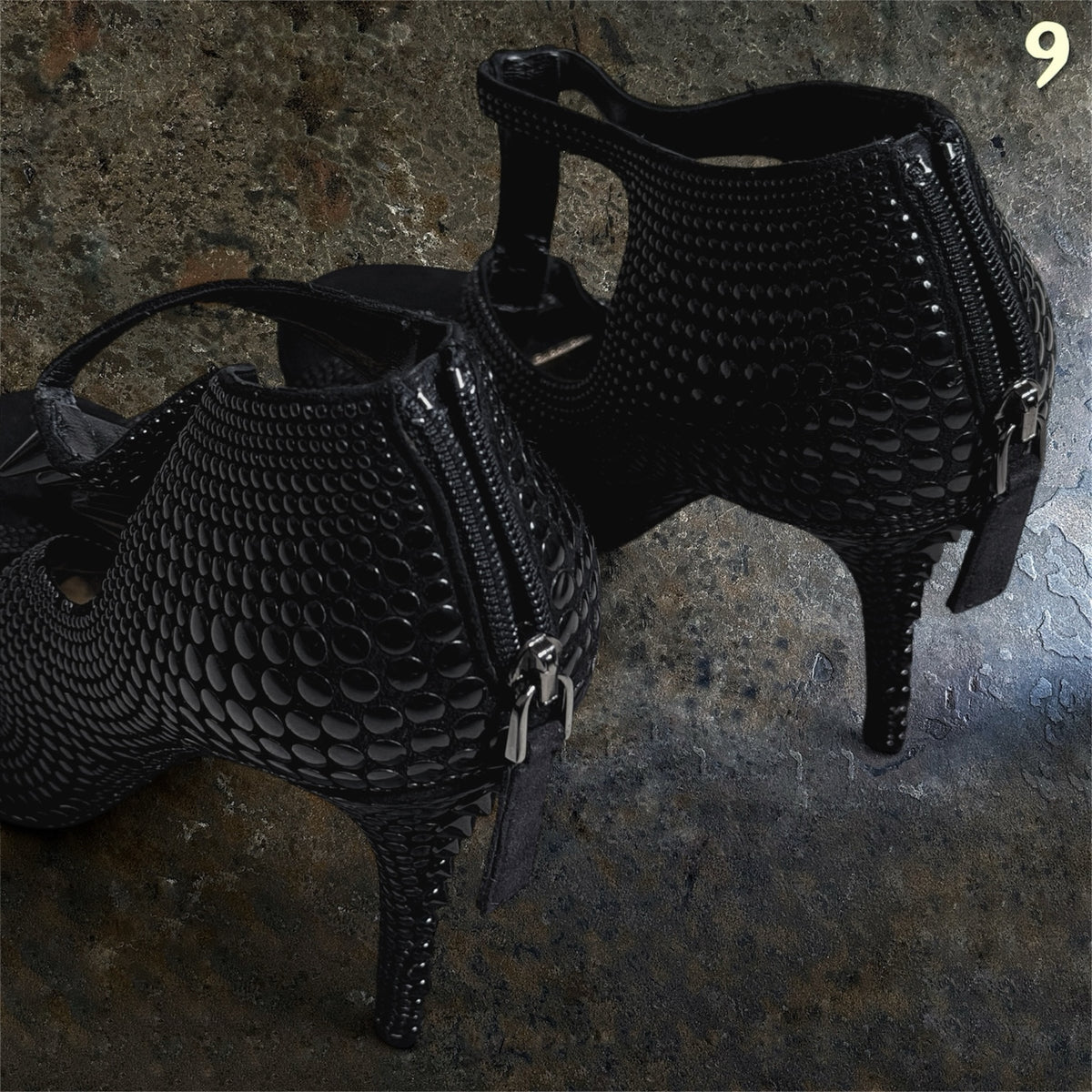 Tom Ford black studded high heel sole label detail