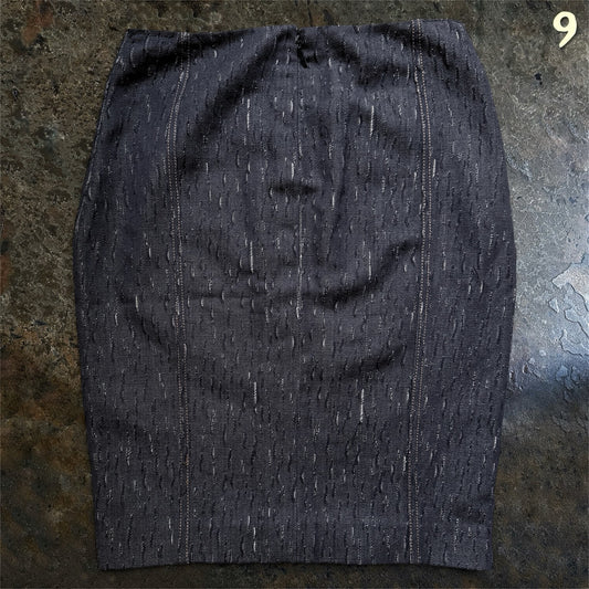 Versace FW14 Mainline skirt back view, navy distressed linen cotton, IT 38